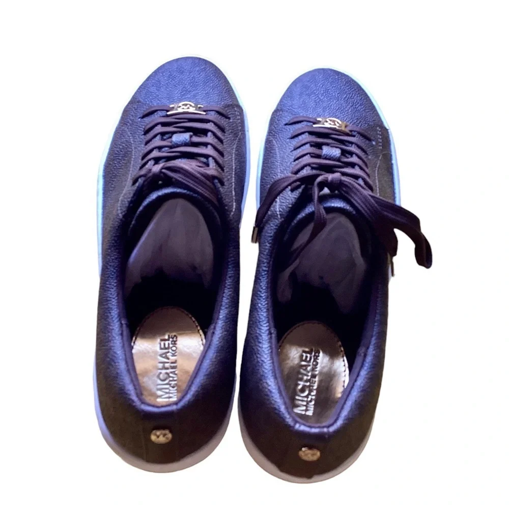 NIB! MICHEAL KORS Keaton Lace Up MK Signature Sneakers Brown w/ Gold